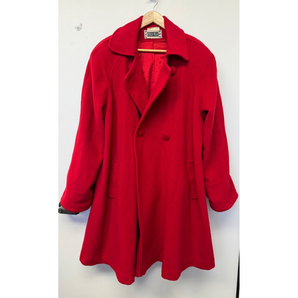 Otello Pelle Vintage 80s Wool Swing Coat Red Double Breasted Oversized L XL